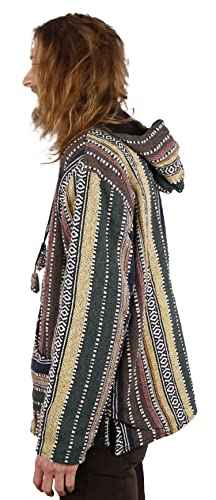 Sunshine Joy Reversible Fleece Lined Woven Baja Style Zip Up Hoodie Hooded Jacket - Earth Stripe (2X)3