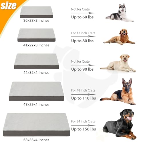 Image of KSIIA Orthopedic Dog Bed for Extra Large Dogs with Waterproof, Grey, 53x36 | Deluxe Soft Plush Dog Crate Bed, Washable Pet Mat with Removable Cover & Egg Crate Foam for Extra Large Dogs Sleeping