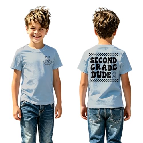 CM C&M WODRO First Day of School Shirt Boy Funny 1st 2nd 3rd Grade Dude T-Shirt Kid Back to School Gift Short Sleeve Tee Tops(Blue-2nd Grade 8 Years)