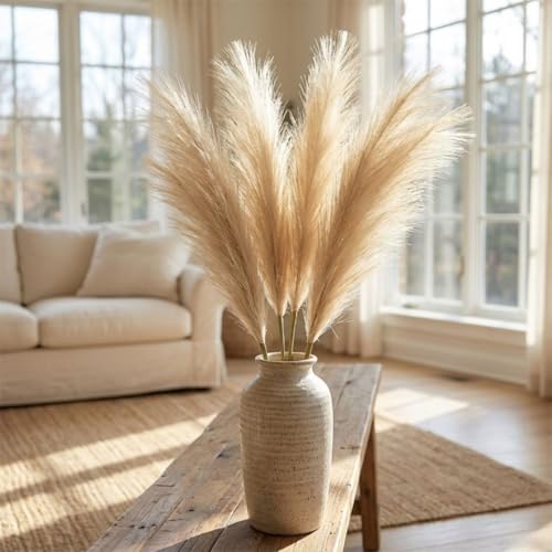 Image of Pack of 4 Pcs Artificial Flowers Faux Pampas Grass Small Fake Flower Plant for Home Decor, Office, Bedroom, Living Room, Table Decoration, Dried Plants (Without Vase Pot) (Off White)