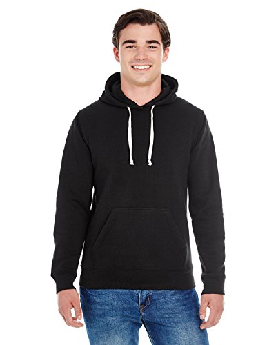 J America Adult Triblend Pullover Fleece Hood L SOLID BLK TRBLND