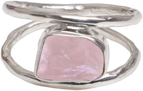 Raw Rose Quartz Ring Natural Gemstone Ring 925 Sterling Silver Boho Ring Pink Crystal Ring For Women Wedding Valenitne Gift For Love Handmade Raw Healing Crystal Uncut Stone Jewelry By Silverekh