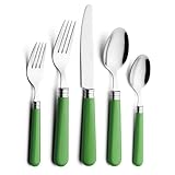 ANNOVA Silverware Set 20 Pieces Cutlery Stainless Steel Colorful Fun Handle Flatware Service for 4 - Dinner Knife, Dinner Fork, Salad fork, Dinner Spoon, Dessert Spoon (Green, 20 Pieces)