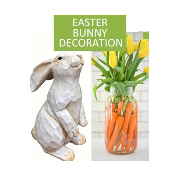 Easter bunny decoration decorative farmhouse modern standing white rabbit bunny figurine home decor accents carved rustic distressed animal bunny rabbits ornaments  urban country home decor