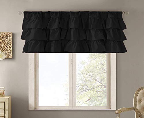 Kings Loft 1000 Thread Count, Black Belle Valance Shabby Chic Style Single Curtain, 18"x84"