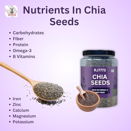 Image of RJ 7773 Chia Seeds - 100% Clean Chia Seeds for Eating | Certified Organic | Seeds for Weight Management | Rich in Calcium, Protein & Fiber, Omega 3 and Antioxidant | Healthy Snacks (1Kg)