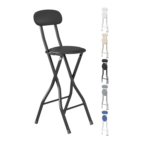 mcc direct Folding Bar Stool Set of 1 Breakfast Barstool Kitchen Restaurant Seating Faux Leather Foldable Chair with Metal Frame Padded High Chair(Black)