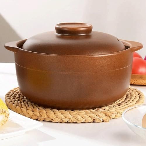 Cacerola con tapa, olla de arcilla de tierra para fuego abierto, cacerola de cerámica ideal para cocina tradicional