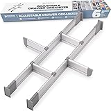 Practical Comfort Schubladen-Organizer, Verstellbarer Schubladeneinsatz aus Aluminium für Clutter-Freie Küche, Schubladen, Büro, Klinik, Set aus 6 Trennelementen (2 lang + 4 kurz) 44.5-50 cm tief