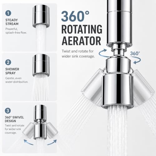 Image of Sulfar ABS Dual Flow Tap Aerator | 360 Rotating Faucet Extender with Adjustable Joint | 24mm Universal Fit | Dual Mode Spray & Foam | Water Saving Kitchen Sink Tap Attachment | Chrome Finish