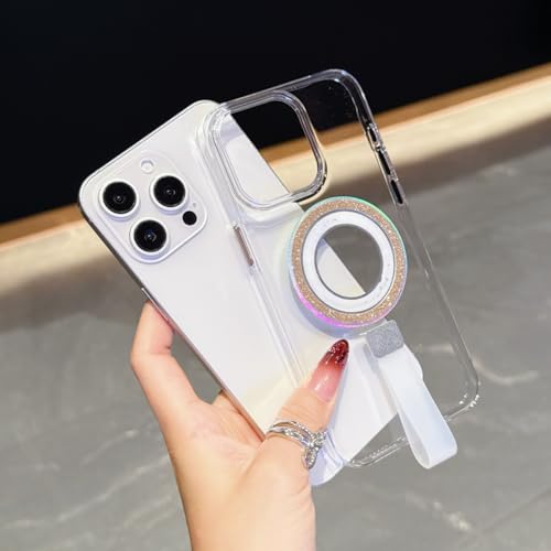 Coque paillettes iPhone 14 Pro dore, ecrin de luxe transparent magnetique - 4