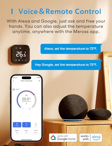 Meross Heizungsthermostat Thermostat Heizung Smart Fußbodenheizungsthermostat WLAN Digitaler Berührungsbildschirm Raumthermostat Heizen & Kühlen Boiler Wandthermostat für Alexa & Google, Schwarz