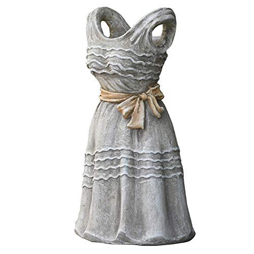 Havanadd Garden Ornament Decorative Sculpture Retro Dress Cement Flowerpot Succulent Green Dill Plants Living Room Courtyard Magnesium Oxide Sculpture (Color : Gray, Size : 26x22x48cm)