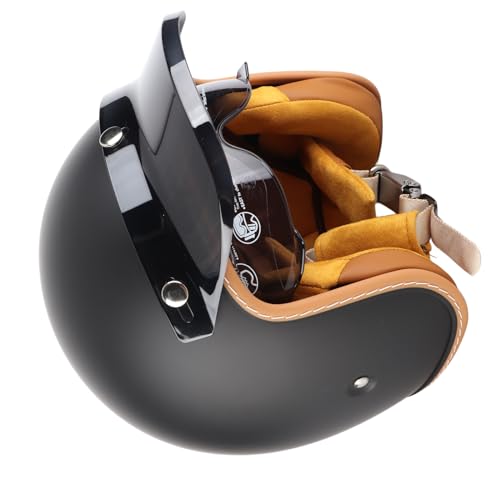 Casque de moto noir mat rétro 3/4 avec coque ABS et doublure amovible