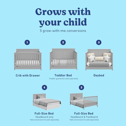 Graco Hadley 5-in-1 Convertible Crib with Drawer, Pebble Gray - image 4