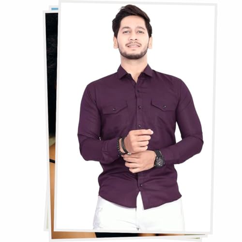 Image of Men's Cotton Spread Collar Full Sleeve Regular Fit Solid Casual Shirt with Double Pockets - Stylish Comfortable Shirt for Everyday Wear