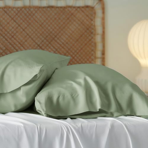 Bedsure Cooling Pillow Cases Standard Size, Rayon Derived from Bamboo Standard Pillowcases Set of 2, Breathable & Silky Soft Cool Bedding Pillow Covers with Envelope Closure, Sage Green, 20x26 Inches