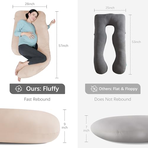 Image of MOON PARK Pregnancy Pillows for Sleeping - U Shaped Full Body Maternity Pillow with Removable Cover - Support for Back, Legs, Belly, Hips - 57 Inch Pregnancy Pillow for Women - Brown
