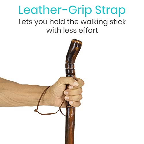 Vive Wooden Walking Stick - Handcrafted Wood Hiking Cane - Lightweight Trekking Pole For Men & Women - Outdoor Accessories For Balance, Support - With Leather Wrist Strap, Waterproof #TOP5