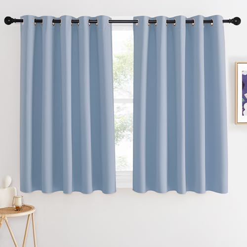 NICETOWN Blackout Curtains 54 Inches Long, Thermal Insulated Room Darkening Curtains for Bedroom, Window Treatment Drapes for Living Room Nursery (W66 x L54 Inch, Vintage Blue, 1 Panel)