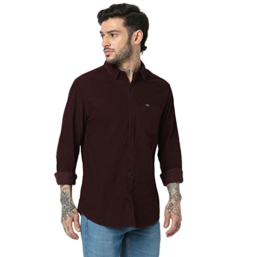 Image of Spykar Men's Slim Fit Raised Collar Full Sleeve Solid Casual Shirts