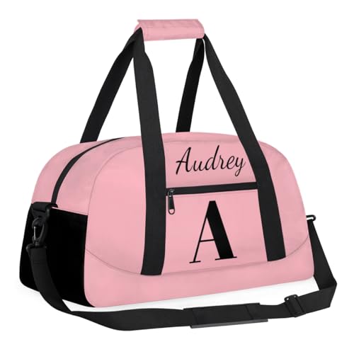 Pink Custom Gym Bag for Women Men, Personalized Initial Travel Duffel Bag with Name, Small Sports Gym Bag Weekender Carry On Overnight Bags3