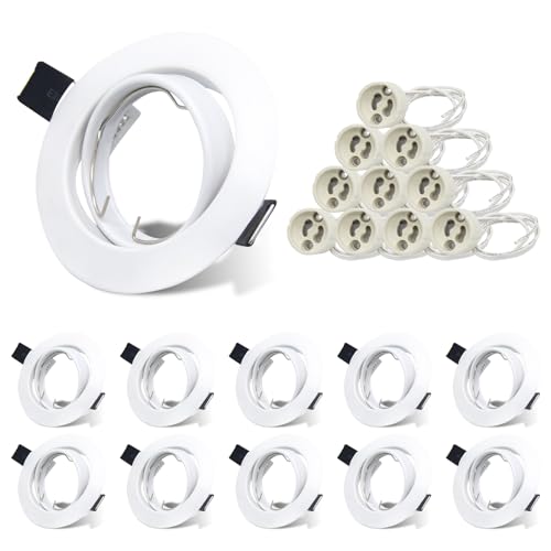 10er Set Einbaurahmen GU10 Matt Weiß schwenkbar runder Einbaustrahler Rahmen inkl. GU10 Fassung für LED oder Halogen Leuchtmittel