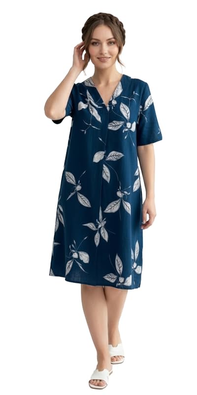Viscose Blend Knee Length Short Nighty for Women | V-Neck Night Wear with Pocket | Printed Short Night Dress | Comfortable Nighty for Women-image-37