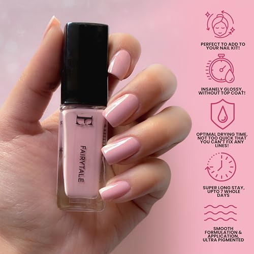 Image of Ellement Co Fairytale Nail Paint 10 ML | Soft Baby Pink Nail Colour for Women | High Gloss Smooth Finish | Long Lasting & Chip Resistant Formula | Vegan, Non-Toxic, Paraben Free Nail Polish for Everyday Wear & Elegant Looks