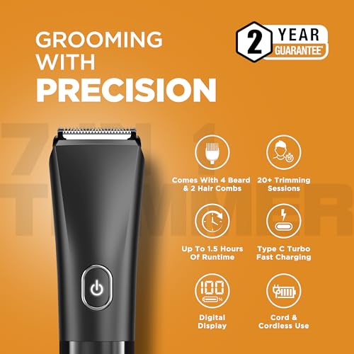 Image of Havells Beard & Hair 7 in 1 Trimmer |2-in-1 Special Blade| Comes with 4 Beard & 2 Hair Combs| Real Time Digital Display| Type C Turbo Charge| No Nicks & Cuts|2 Year Guarantee|BT6661