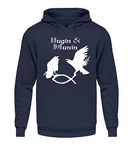 Pull à capuche bleu Hugin & Munin unisexe XXXL aux finitions haut de gamme