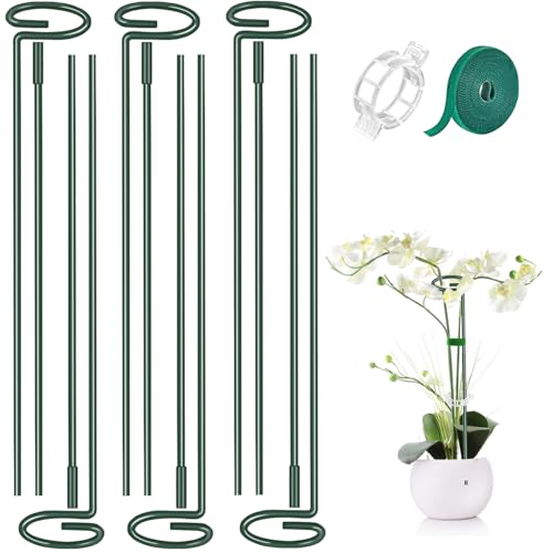 MAFONE 6 Pack 24inch Plant Support Stakes Plant Stick for Two Sizes(12 or 24Inch) Garden Single Stem Flower Support Stake Plant Cage Support with 20pcs Clips and Plant Ties for Tomato Orchid Lily