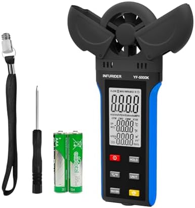 Digital Anemometer Wind Speed Meter with 6 Units, Wind Gauge for Wind Velocity/Temperature/Relative Humidity, Auto-off Wind Velocity Meter with Data Hold, LCD Backlight