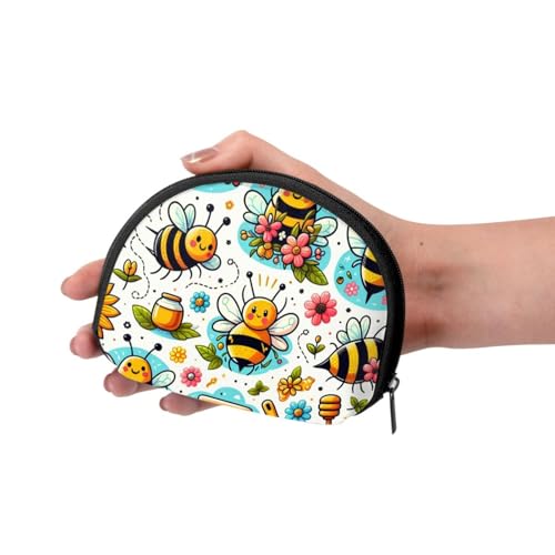 Portable Coin Purse Delightful-Bee-Honey Mini Zippered Money Pouch Card Holder3
