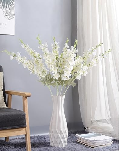 Icbox 8Pcs White Delphinium Artificial Flowers Larkspur Fake Flowers 33.5In Long Stem Faux Silk Flowers Bulk For Tall Vase For Home Wedding Floral Arrangement Centerpiece Table Decorations thumb #5