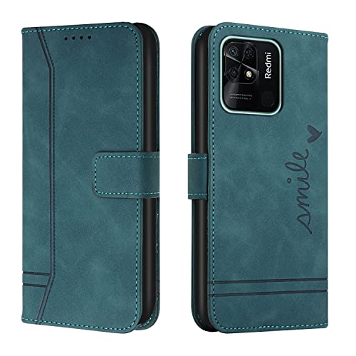 Trugox Handyhülle für Xiaomi Redmi 10C Hülle Klappbar Klapphülle mit Kartenfach Handytasche Handy Schutzhülle Tasche Leder Wallet Flip Case Slim Book Cover - Blaugrün