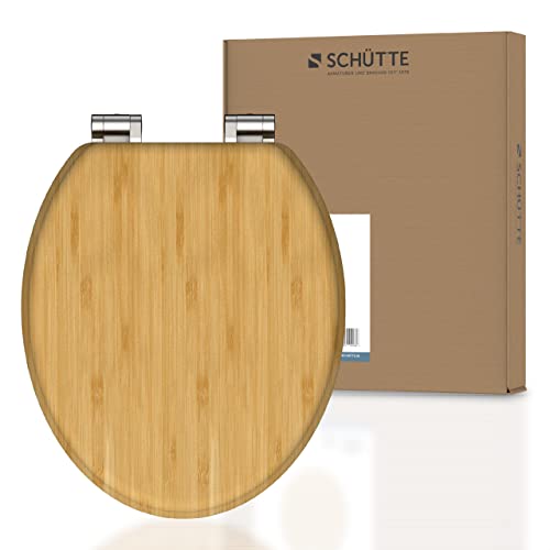 SCHÜTTE Abattant WC Bamboo avec frein de chute - En bambou massif - Avec abattant en bois durable - Très grande résistance au poids, testée jusqu'à 150 kg