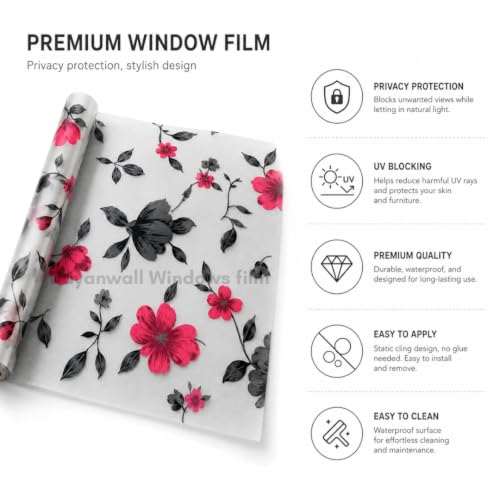 Image of Self Adhesive Window Privacy Film for Glass Windows & Doors | UV Blocking, Heat & Glare Reduction | Decorative Frosted Glass Film Easy to Apply (Pink, Black & Frosted White, 24X100 Inch)