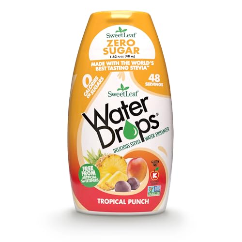 Image of SweetLeaf Water Flavoring Drops - Stevia Water Enhancer, Sugar Free, Zero Calorie Water Additive, Contains Monk Fruit Extract, Gluten Free, Keto Friendly - Tropical Punch, 1.62 Fl Oz (Pack of 1)