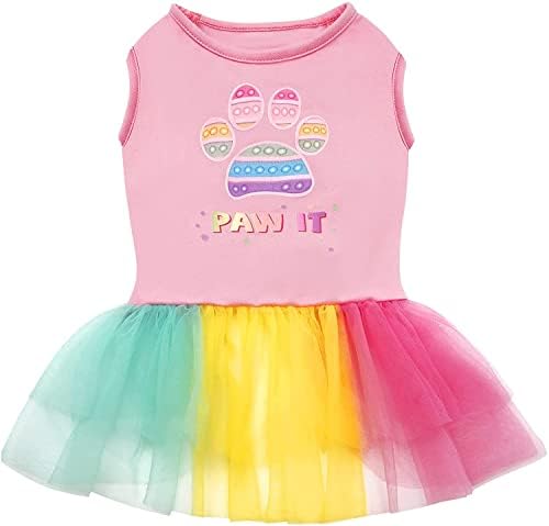 KYEESE Dog Dress Rainbow Tulle Lightweight Dog Dress for Pride Month Small Dogs Doggie Sundress Party Birthday Dog Dress Skirt S