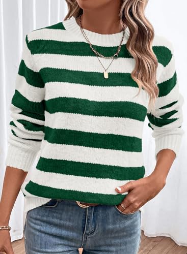 Image of Dokotoo Sweaters for Women 2026 Crewneck Striped Cute Color Block Fall Winter Knitted Pullover Tops
