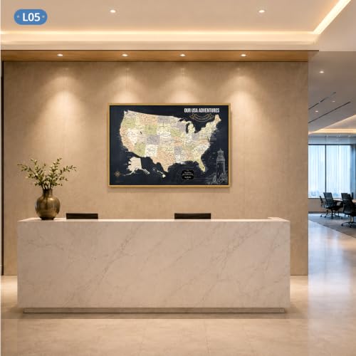 Image of IPIC Personalized Vintage Framed USA Map Pin Board, Image Size 42x28 in