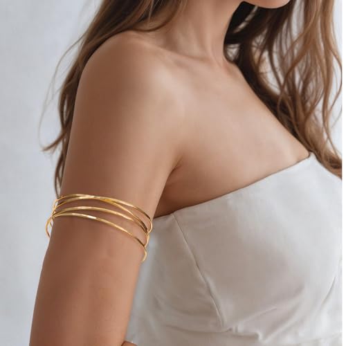 3Pcs Gold Arm Cuff for Women Boho Coil Upper Arm Cuff Jewelry Adjustable Minimalist Arms Bracelet Bangle Cuffs Armband Jewelry Set3
