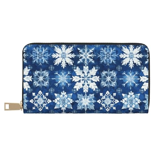 Blue Snowflake Pattern (A) Print Wallet Women, Leather Bifold Multi Card Wallet, Long Purse Women's Wallets