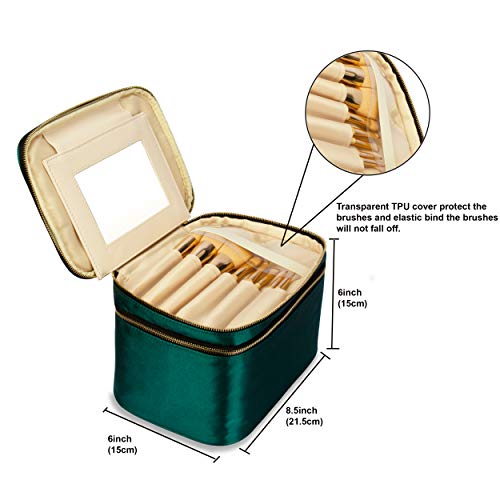 Eudora Double Layer Travel Makeup Bag, Green Nylon Satin Makeup Bag Organizer With Portable Mirror And Brushes Holders, Large Cosmetics Bag For Women (Green) #TOP3