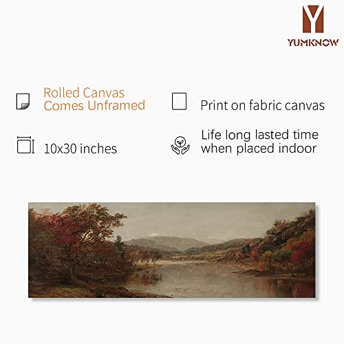 Vintage Farmhouse French Country Bedroom Wall Decor Above Bed - 10X30" - Horizontal Wall Art Over The Bed - Panoramic Landscape Picture Sign - Canvas Oil Painting Long Narrow Autumn Lake Print Poster #TOP1