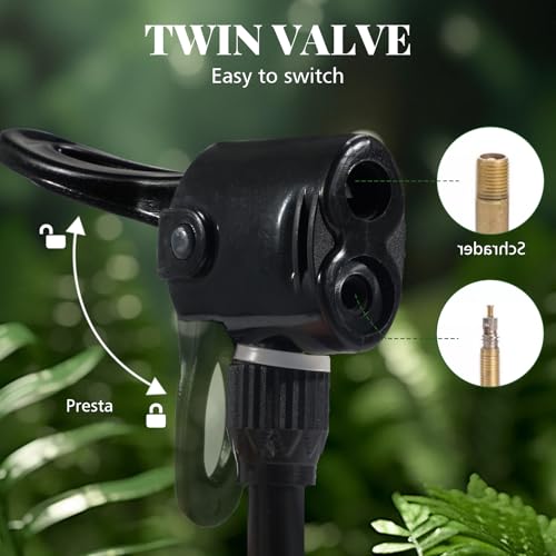 Fahrradluftpumpe 130 PSI Hochdruck Standpumpe mit 3 Ventilen und Ballnadel, Kompatibel mit Presta, Schrader und Dunlop, Für MTB, E-Bike, Motorrad, Fußball und Basketball, Tragbar