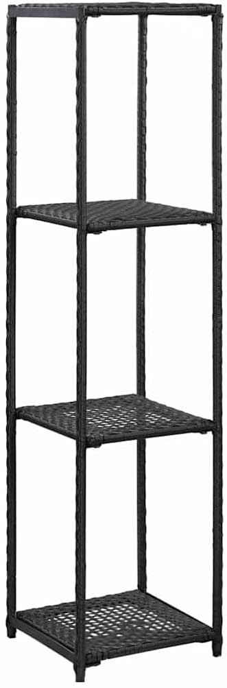 4-Tier Poly Rattan Storage Shelf Tower, 31.8"x11.8"x47.2" Black