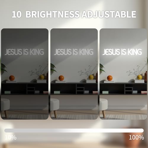 Image of Jesus Is King Neon Sign Jesus Led Sign Dimmable Christ Is King Neon Light Sign Easter Lights God Light Up Sign for Christian Wall Decor Easter Christmas Gifts