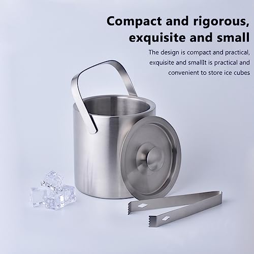 Elvaesther Balde de gelo isolado de aço inoxidável de parede dupla de 1,3 l com pinça de gelo para b